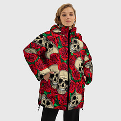 Куртка зимняя женская Черепа в Розах, цвет: 3D-черный — фото 2