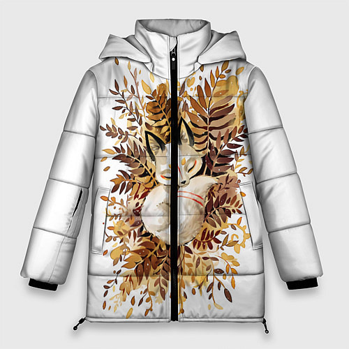 Женская зимняя куртка Лисичка спит в листьях / 3D-Черный – фото 1