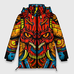 Куртка зимняя женская Череп киборг, цвет: 3D-черный