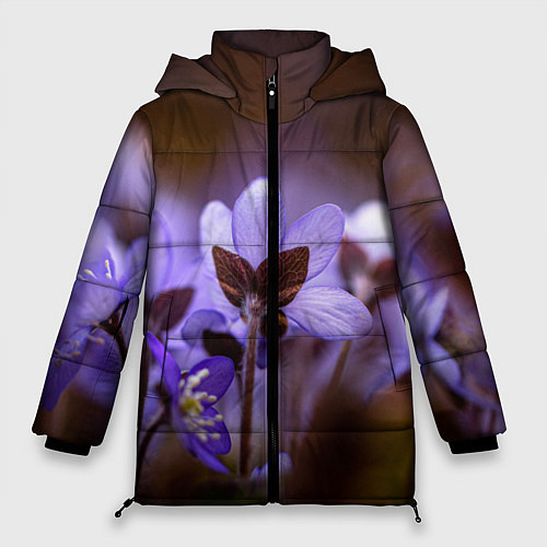 Женская зимняя куртка Хрупкий цветок фиалка / 3D-Черный – фото 1