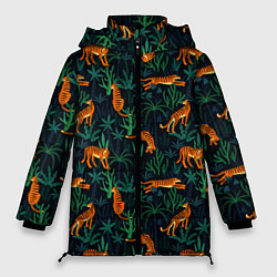 Куртка зимняя женская Паттерн из Тигров и Растений, цвет: 3D-черный