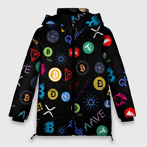 Женская зимняя куртка BITCOIN PATTERN БИТКОИН Z / 3D-Черный – фото 1