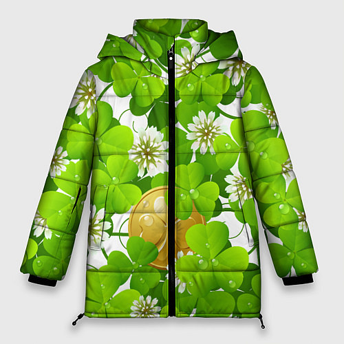 Женская зимняя куртка Ирландский Клевер и Монетка / 3D-Черный – фото 1