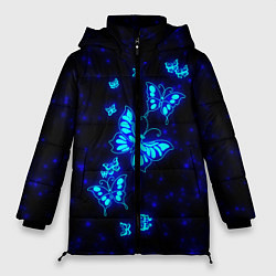 Куртка зимняя женская Неоновые бабочки, цвет: 3D-черный