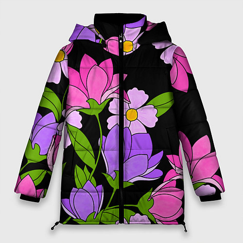Женская зимняя куртка Ночные цветы / 3D-Черный – фото 1
