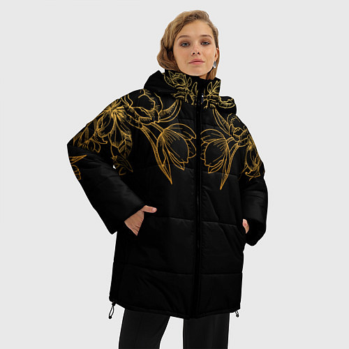 Женская зимняя куртка Цветы / 3D-Светло-серый – фото 3