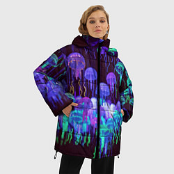Куртка зимняя женская Неоновые медузы, цвет: 3D-черный — фото 2