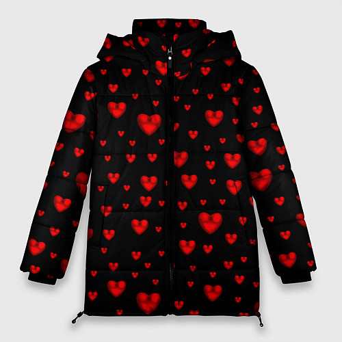 Женская зимняя куртка Красные сердца / 3D-Черный – фото 1