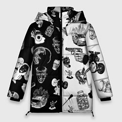 Куртка зимняя женская КРОВОСТОК ТАТУИРОВКИ ЧБ, цвет: 3D-черный