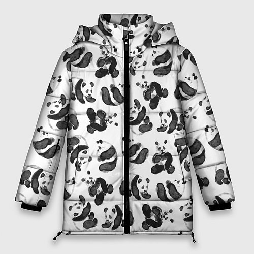 Женская зимняя куртка Акварельные панды паттерн / 3D-Черный – фото 1