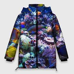 Куртка зимняя женская Коралловые рыбки, цвет: 3D-черный