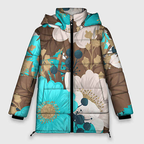 Женская зимняя куртка Красивые цвеТы / 3D-Черный – фото 1