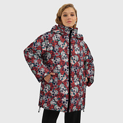 Куртка зимняя женская Черепа в Розах, цвет: 3D-черный — фото 2