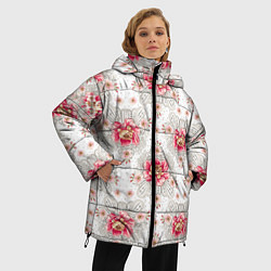 Куртка зимняя женская Алые цветочки, цвет: 3D-черный — фото 2