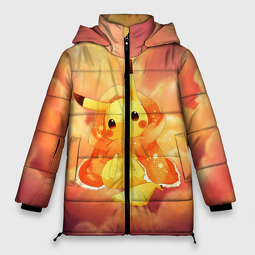 Женская зимняя куртка Пикачу на облачках / 3D-Черный – фото 1