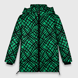 Куртка зимняя женская Абстрактный зелено-черный узор, цвет: 3D-черный
