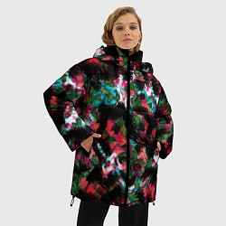 Куртка зимняя женская Гранжевый абстрактный узор, цвет: 3D-красный — фото 2