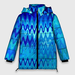 Куртка зимняя женская Синий-голубой абстрактный узор, цвет: 3D-черный
