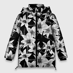 Куртка зимняя женская Лилии черно-белые, цвет: 3D-красный