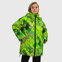 Куртка зимняя женская Ярко-зеленый абстрактный узор, цвет: 3D-красный — фото 2