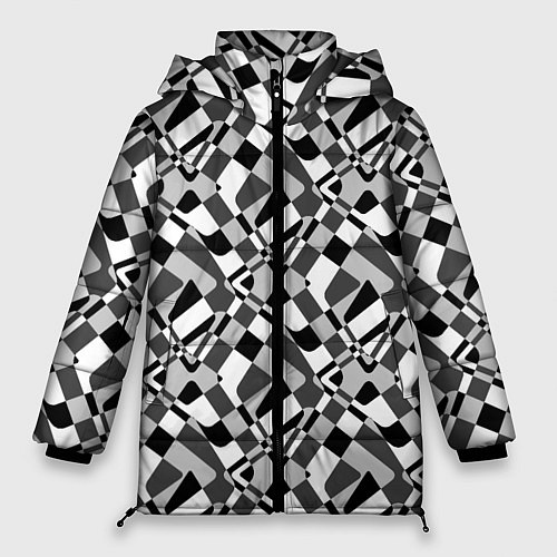 Женская зимняя куртка Черно-белый абстрактный узор / 3D-Черный – фото 1
