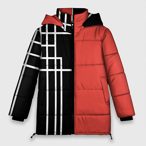 Женская зимняя куртка Черный и коралловый арт деко / 3D-Черный – фото 1