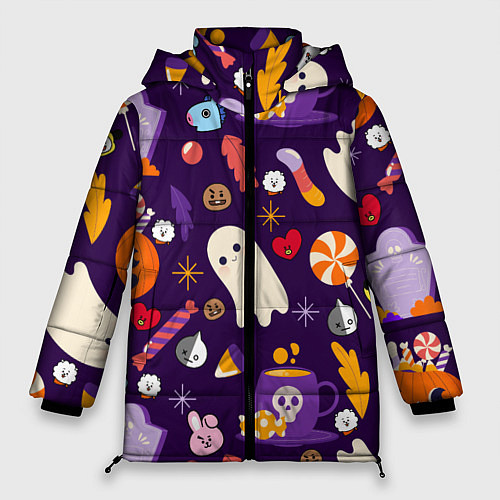 Женская зимняя куртка HALLOWEEN BTS BT21 PATTERN БТ21 БТС ХЕЛЛОУИН / 3D-Черный – фото 1