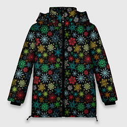 Куртка зимняя женская Разноцветные Снежинки, цвет: 3D-черный