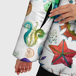 Куртка зимняя женская Морской паттерн с крабами и водорослями, цвет: 3D-черный — фото 2