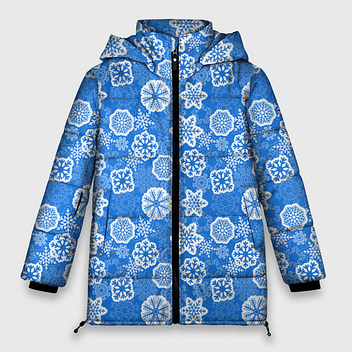 Женская зимняя куртка Снежные Новогодние Узоры / 3D-Черный – фото 1