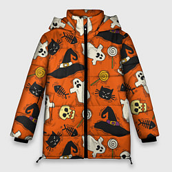 Куртка зимняя женская Хэллоуинские шалости, цвет: 3D-светло-серый