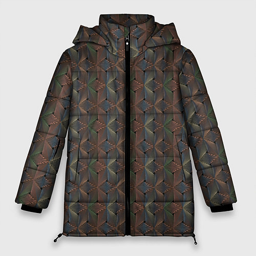 Женская зимняя куртка Абстракция из разноцветных треугольников из линий / 3D-Черный – фото 1