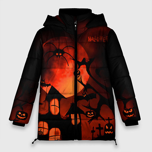 Женская зимняя куртка Красная луна на Хэллоуин / 3D-Черный – фото 1