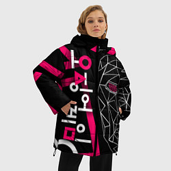 Куртка зимняя женская Игра в кальмара: Маска ведущего, цвет: 3D-черный — фото 2