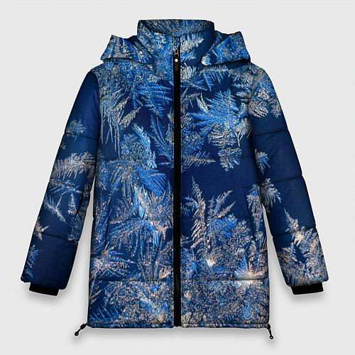 Женская зимняя куртка Снежинки макро snowflakes macro / 3D-Черный – фото 1