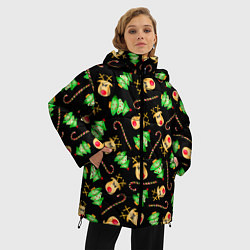 Куртка зимняя женская Олени, елки и карамель, цвет: 3D-черный — фото 2