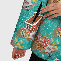 Куртка зимняя женская Рождественские пряники паттерн, цвет: 3D-черный — фото 2