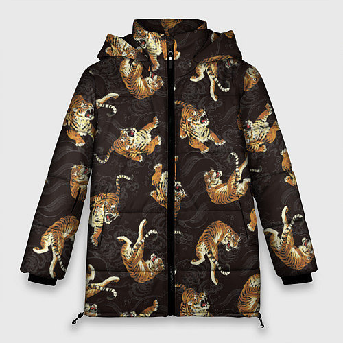 Женская зимняя куртка Паттерн Японский тигр / 3D-Черный – фото 1