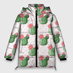 Куртка зимняя женская Паттерн из кактусов, цвет: 3D-черный