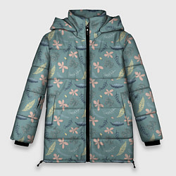 Куртка зимняя женская Цветочный принт Декоративный винтажный узор с цвет, цвет: 3D-черный