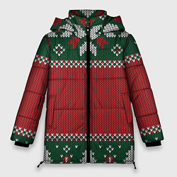 Куртка зимняя женская Knitted Christmas Pattern, цвет: 3D-черный
