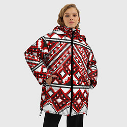 Куртка зимняя женская Русский узор, геометрическая вышивка, цвет: 3D-черный — фото 2