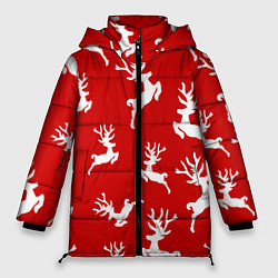 Куртка зимняя женская НОВОГОДНИЕ ОЛЕНИ УЗОР, цвет: 3D-красный