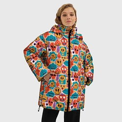 Куртка зимняя женская Психоделика Космос Смайлы, цвет: 3D-черный — фото 2