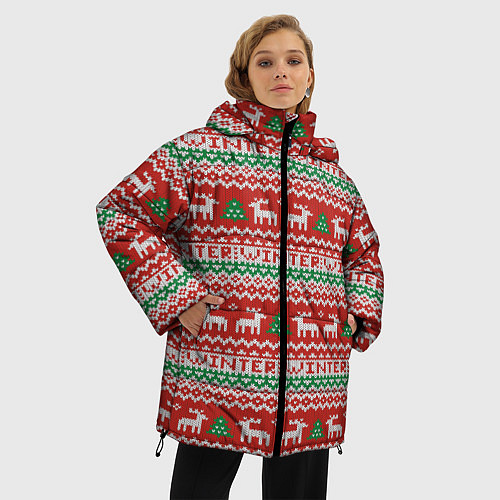 Женская зимняя куртка Deer Christmas Pattern / 3D-Черный – фото 3