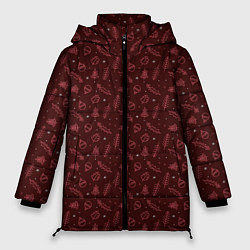 Куртка зимняя женская НОВОГОДНИЙ БОРДОВЫЙ ПАТТЕРН, цвет: 3D-черный