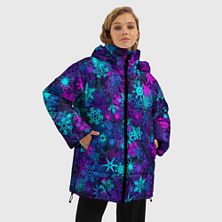Куртка зимняя женская Неоновые снежинки, цвет: 3D-черный — фото 2