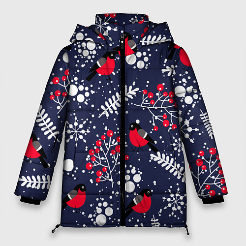 Женская зимняя куртка Снегири и рябина / 3D-Черный – фото 1