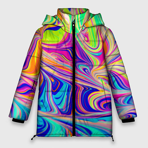 Женская зимняя куртка Аномально яркие цветные разводы / 3D-Черный – фото 1