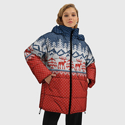 Куртка зимняя женская ВЯЗАНЫЙ УЗОР С ОЛЕНЯМИ, цвет: 3D-светло-серый — фото 2